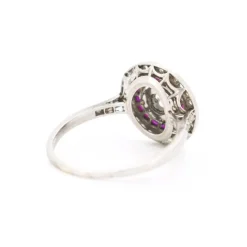 Pamono 1930 Antique French Art Deco Engagement Ring, Platinum, Diamonds, and Ruby Halo><noscript><img width=