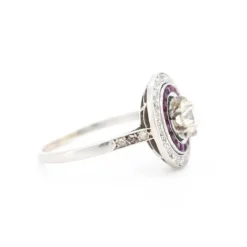 Pamono 1930 Antique French Art Deco Engagement Ring, Platinum, Diamonds, and Ruby Halo><noscript><img width=