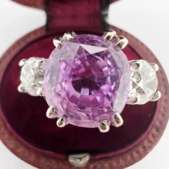 Pamono 5 Carat Pink Ceylon Sapphire and Diamond Gold Trilogy Ring><noscript><img width=