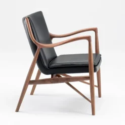 New Pamono 45 Chair in Wood and Black Leather by Finn Juhl