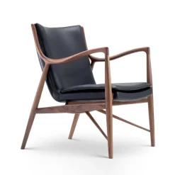 New Pamono 45 Chair in Wood and Black Leather by Finn Juhl