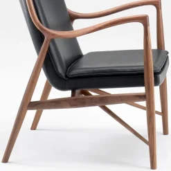 New Pamono 45 Chair in Wood and Black Leather by Finn Juhl