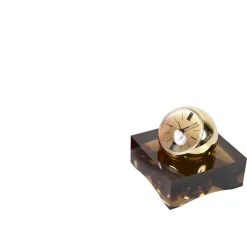 Pamono 8 Day Gilt Sphere Clock with Smoked Acrylic Glass Base in Box from Swiza, 1970s> Clocks