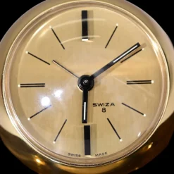 Pamono 8 Day Gilt Sphere Clock with Smoked Acrylic Glass Base in Box from Swiza, 1970s><noscript><img width=