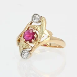 Pamono 18 Karat Art Nouveau Ruby Diamonds Yellow Gold Ring, 1890s><noscript><img width=