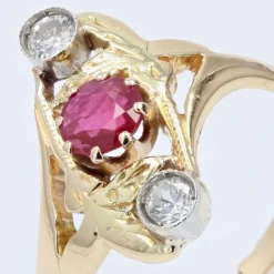 Pamono 18 Karat Art Nouveau Ruby Diamonds Yellow Gold Ring, 1890s><noscript><img width=