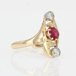 Pamono 18 Karat Art Nouveau Ruby Diamonds Yellow Gold Ring, 1890s><noscript><img width=