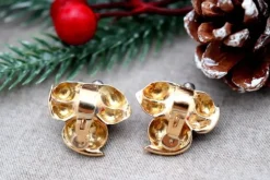 Outlet Pamono 18 Karat Gold and Silver Earrings with Flower-Shaped Brilliant-Cut Diamonds, Set of 2