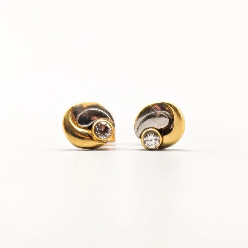 Sale Pamono 18 Karat Gold Earrings with White Stones, Set of 2