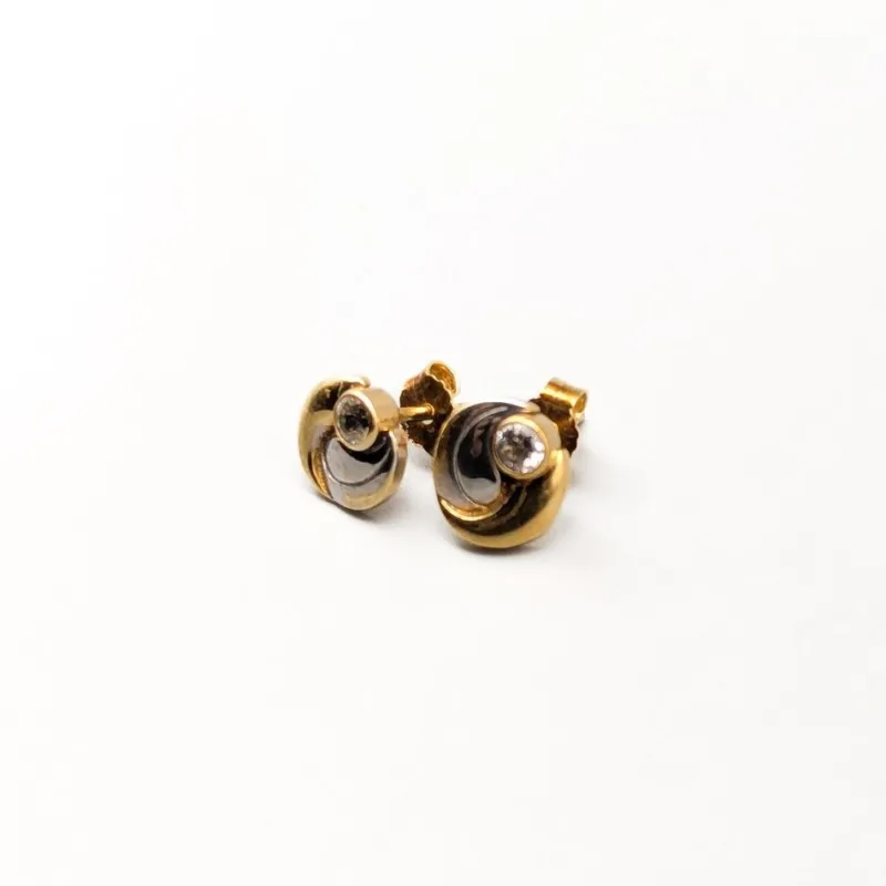 Sale Pamono 18 Karat Gold Earrings with White Stones, Set of 2
