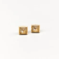 Clearance Pamono 18 Karat Gold Earrings with White Stones, Set of 2