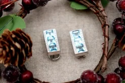 Best Pamono 18 Karat Gold Earrings with Diamonds and Blue Topazes, Set of 2