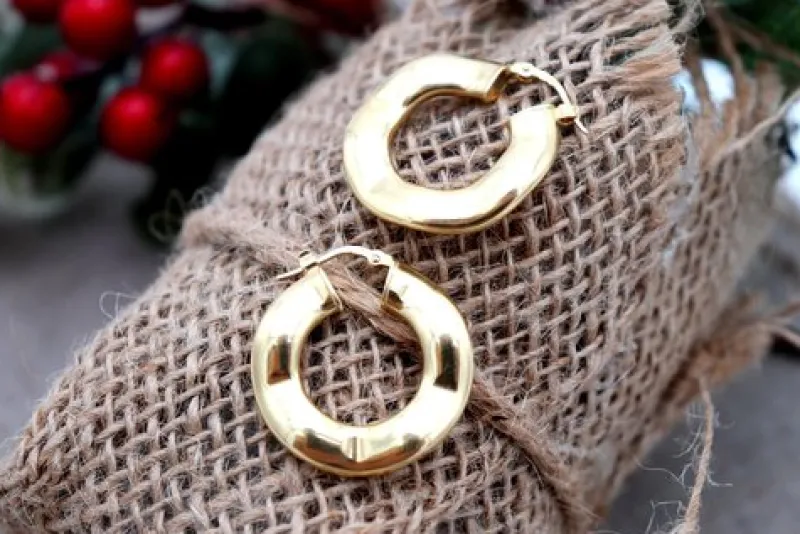 Outlet Pamono 18 Karat Gold Hoop Earrings with Wavy Reliefs, Set of 2