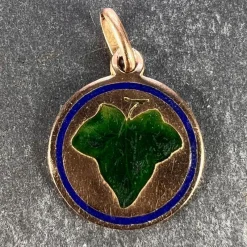 Pamono 9 Karat Rose Gold and Enamel Ivy Leaf Love Charm Pendant, 1930s> Necklaces