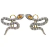 Best Pamono 18 Karat Rose Gold and Silver Snake Earrings with Sapphires and Diamonds, Set of 2