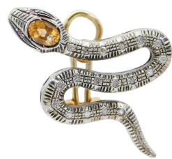 Best Pamono 18 Karat Rose Gold and Silver Snake Earrings with Sapphires and Diamonds, Set of 2