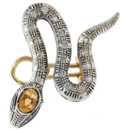 Best Pamono 18 Karat Rose Gold and Silver Snake Earrings with Sapphires and Diamonds, Set of 2