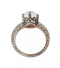 Pamono 18 Karat Rose Gold and Silver Ring with Moonstone and Diamonds><noscript><img width=