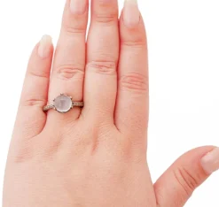 Pamono 18 Karat Rose Gold and Silver Ring with Moonstone and Diamonds><noscript><img width=
