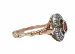 New Pamono 18 Karat Rose Gold and Silver Ring with Ruby and Diamonds