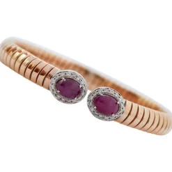 Pamono 18 Karat Rose Gold and White Gold Tubogas Bracelet with Rubies and Diamonds> Bracelets
