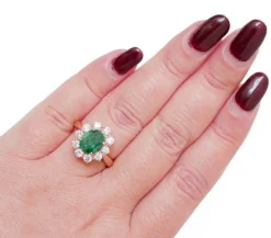 Pamono 18 Karat Rose Gold Ring with Emerald and Diamonds><noscript><img width=