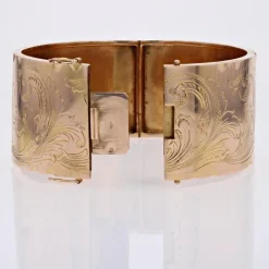 Clearance Pamono 18 Karat Rose Gold Wide Bangle Bracelet with Leaves Pattern, 1960s