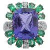 Pamono 18 Karat White and Rose Gold Ring with Tanzanite, Emeralds and Diamonds> Rings