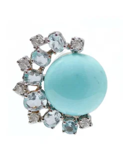 Clearance Pamono 18 Karat White Gold and Rose Gold Earrings with Turquoises, Aquamarines and Diamonds, Set of 2