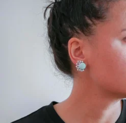 Clearance Pamono 18 Karat White Gold and Rose Gold Earrings with Turquoises, Aquamarines and Diamonds, Set of 2