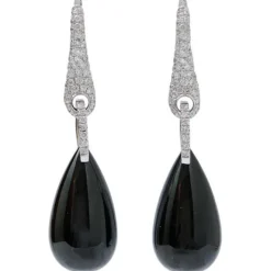 Discount Pamono 18 Karat White Gold Dangle Earrings with Onyx and Diamonds, Set of 2