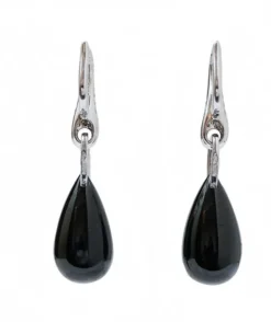 Discount Pamono 18 Karat White Gold Dangle Earrings with Onyx and Diamonds, Set of 2