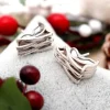 Pamono 18 Karat White Gold Earrings with Alternating Bands and Brilliant-Cut Diamonds, Set of 2