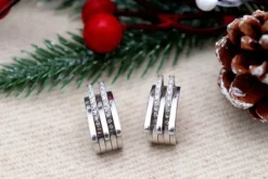 Pamono 18 Karat White Gold Earrings with Alternating Bands and Brilliant-Cut Diamonds, Set of 2