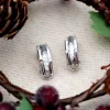 Outlet Pamono 18 Karat White Gold Earrings with Brilliant-Cut Diamonds, Hammered Center Band and Omega Clasps, Set of 2