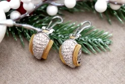 Sale Pamono 18 Karat White Gold Earrings with Brilliant-Cut Diamonds and Yellow 18 Karat Gold Corded Strips, Set of 2