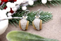 Sale Pamono 18 Karat White Gold Earrings with Brilliant-Cut Diamonds and Yellow 18 Karat Gold Corded Strips, Set of 2