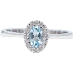 Discount Pamono 18 Karat White Gold Modern Ring with Oval Aquamarine and White Diamonds