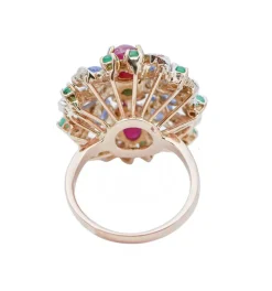 Clearance Pamono 18 Karat White Gold Ring with Rubies, Sapphires, Emeralds, Diamonds and Rose
