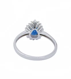 Outlet Pamono 18 Karat White Gold Ring with Drop Sapphire and Diamonds