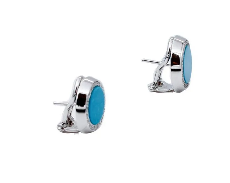 Pamono 18 Karat White Gold Stud Earrings with Diamonds and Stones, Set of 2> Earrings