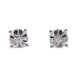 Hot Pamono 18 Karat White Gold Stud Earrings with White Diamonds, Set of 2