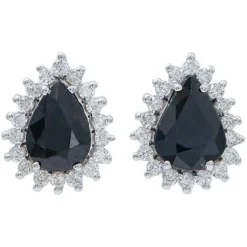 Pamono 18 Karat White Gold Stud Earrings with Sapphires and Diamonds, Set of 2> Earrings