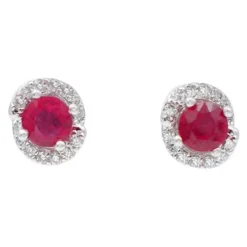 Clearance Pamono 18 Karat White Gold Stud Earrings with Rubies and Diamonds, Set of 2