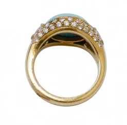 Pamono 18 Karat Yellow 18 Karat Gold Ring with Turquoise and Diamonds><noscript><img width=