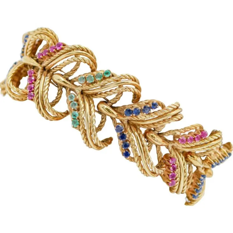 Pamono 18 Karat Yellow Gold Bracelet with Emeralds and Sapphires> Bracelets