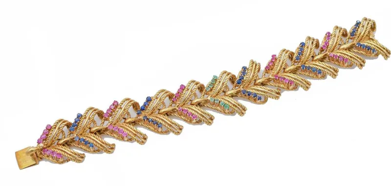Pamono 18 Karat Yellow Gold Bracelet with Emeralds and Sapphires> Bracelets