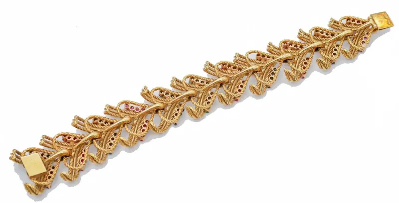 Pamono 18 Karat Yellow Gold Bracelet with Emeralds and Sapphires> Bracelets