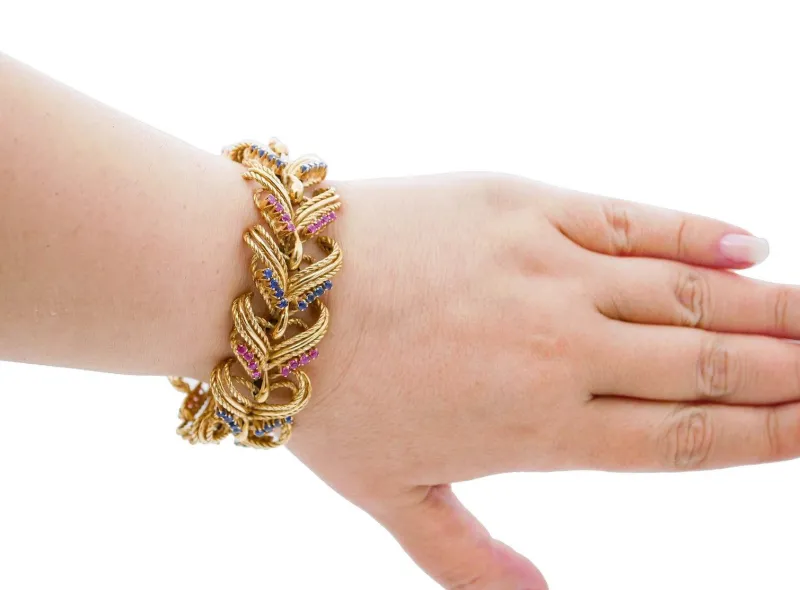 Pamono 18 Karat Yellow Gold Bracelet with Emeralds and Sapphires> Bracelets