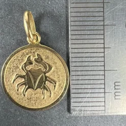 Pamono 18 Karat Yellow Gold Cancer Zodiac Charm Medal Pendant, 1950s><noscript><img width=